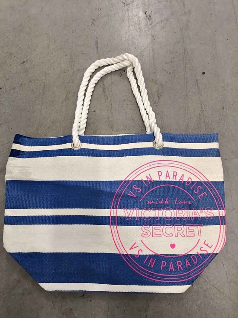 Victoria's Secret VS in Paradise Blue & White Striped Beach Tote